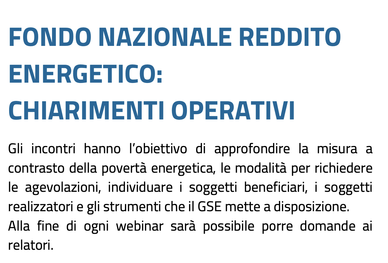 Fondo nazionale reddito energetico: chiarimenti operativi